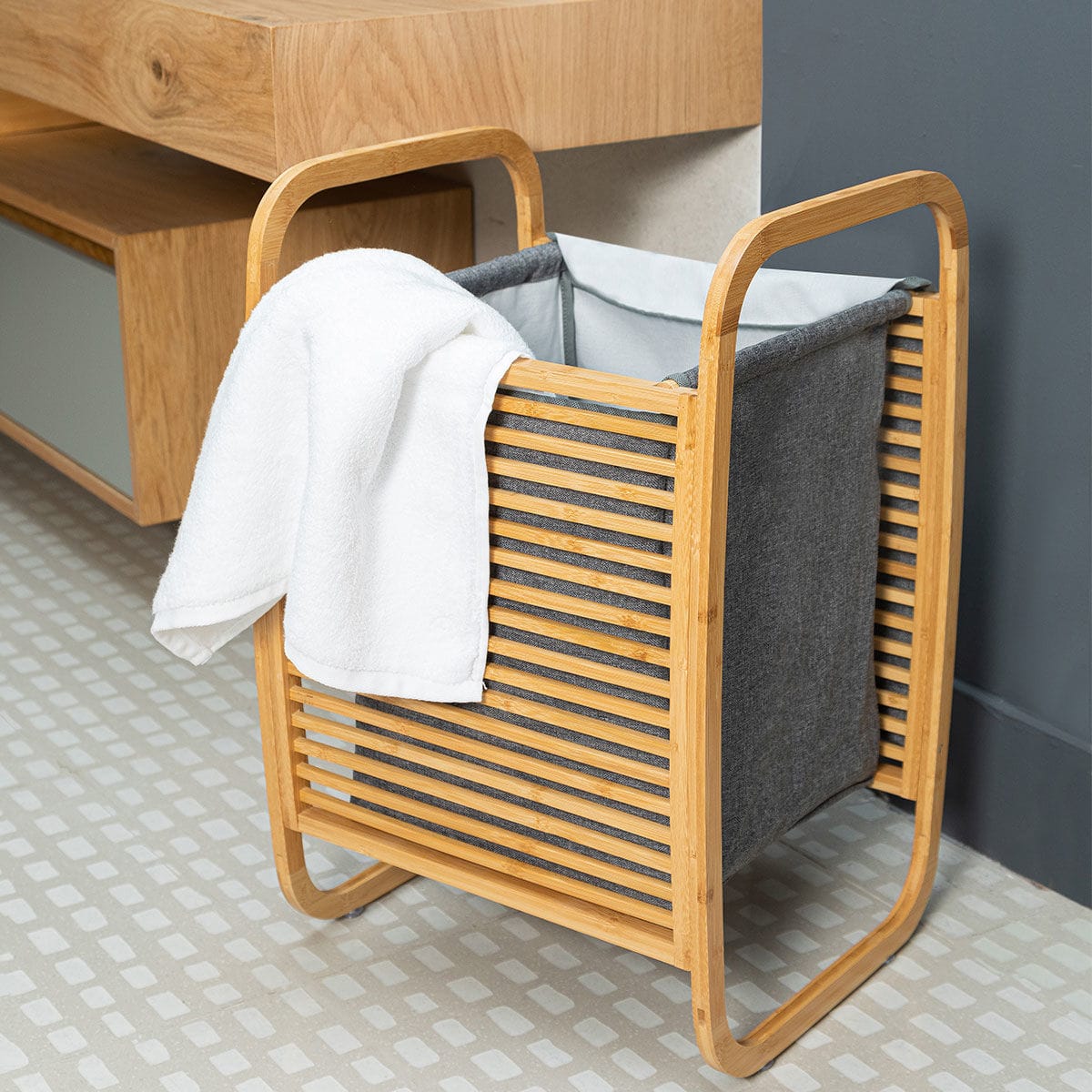 ESTIA ΚΑΛΑΘΙ ΑΠΛΥΤΩΝ BAMBOO ΜΕ ΘΗΚΗ ΠΟΛΥΕΣΤΕΡΑ 40x35x60.5cm - Image 3