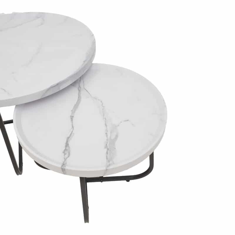 Tραπέζια σαλονιού Crismory σετ 2τεμ MDF σε απόχρωση λευκό μαρμάρου και μαύρα μεταλλικά πόδια - Image 4