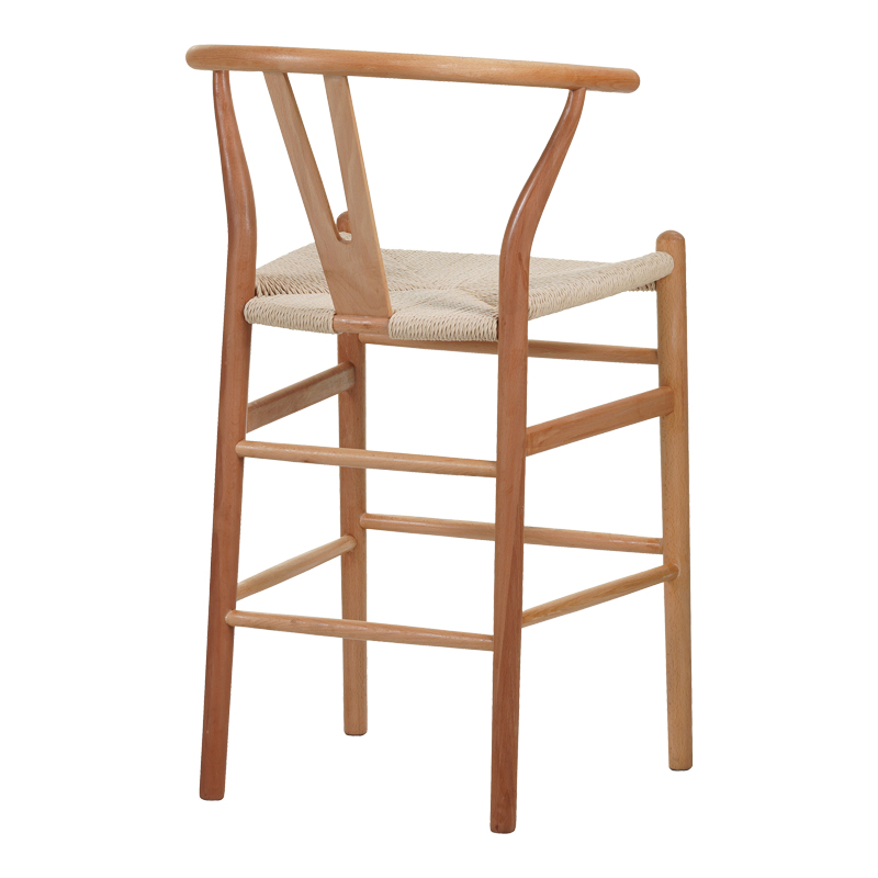 Σκαμπό μπαρ Wishbone rubberwood-σχοινί σε φυσική απόχρωση 55x49x108εκκ - Image 2