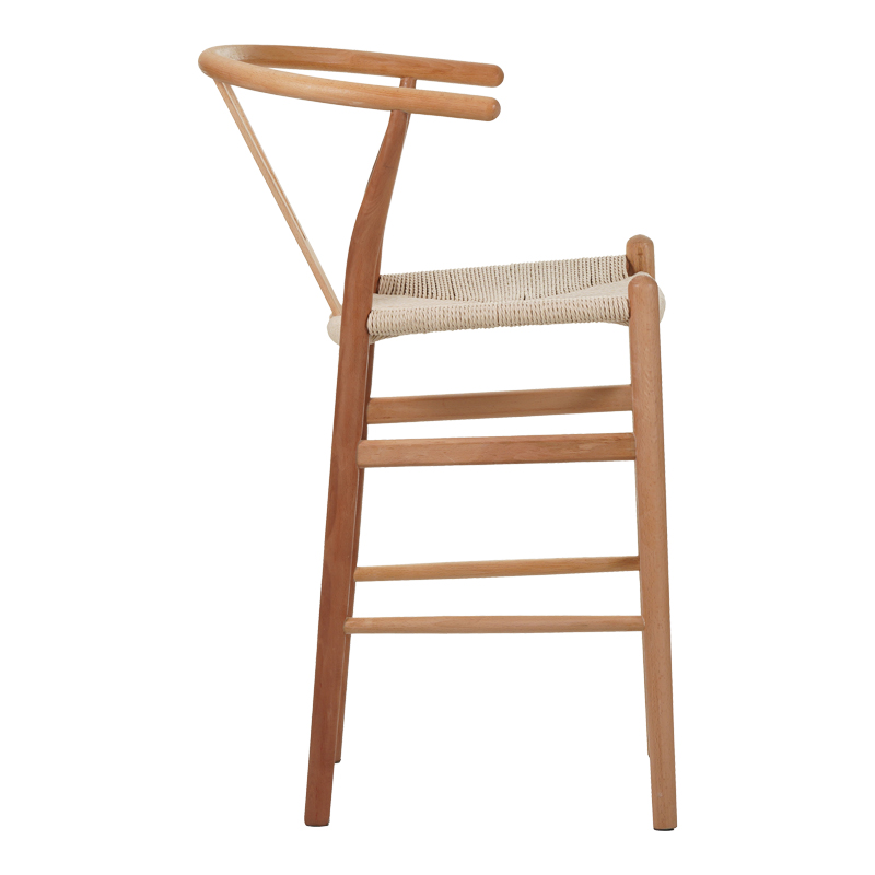 Σκαμπό μπαρ Wishbone rubberwood-σχοινί σε φυσική απόχρωση 55x49x108εκκ - Image 3
