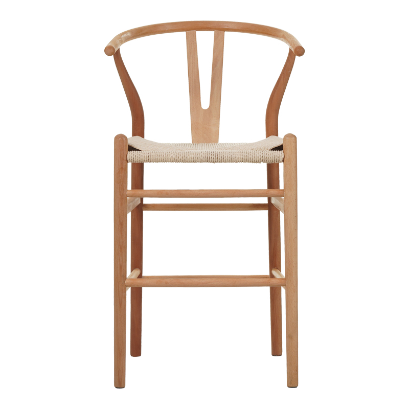 Σκαμπό μπαρ Wishbone rubberwood-σχοινί σε φυσική απόχρωση 55x49x108εκκ - Image 4