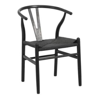 Καρέκλα Wishbone rubberwood-σχοινί σε μαύρη απόχρωση 60x51x80εκ
