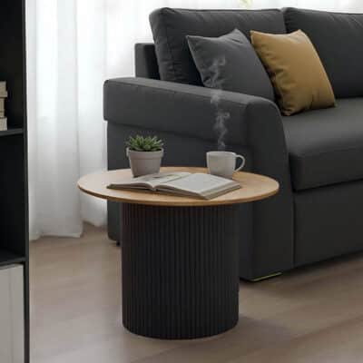 Τραπέζι σαλονιού Dovel mdf σε sonoma-μαυρη απόχρωση Φ70x40εκ