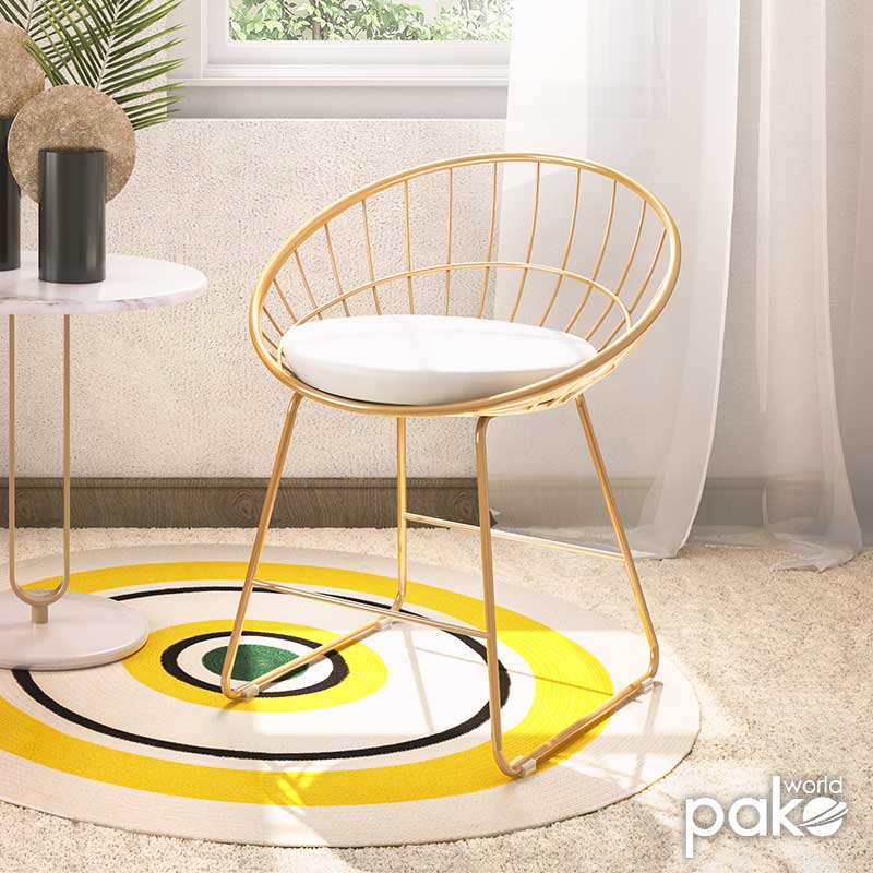Καρέκλα Seth μέταλλο χρυσό-μαξιλάρι PVC λευκό - Image 2
