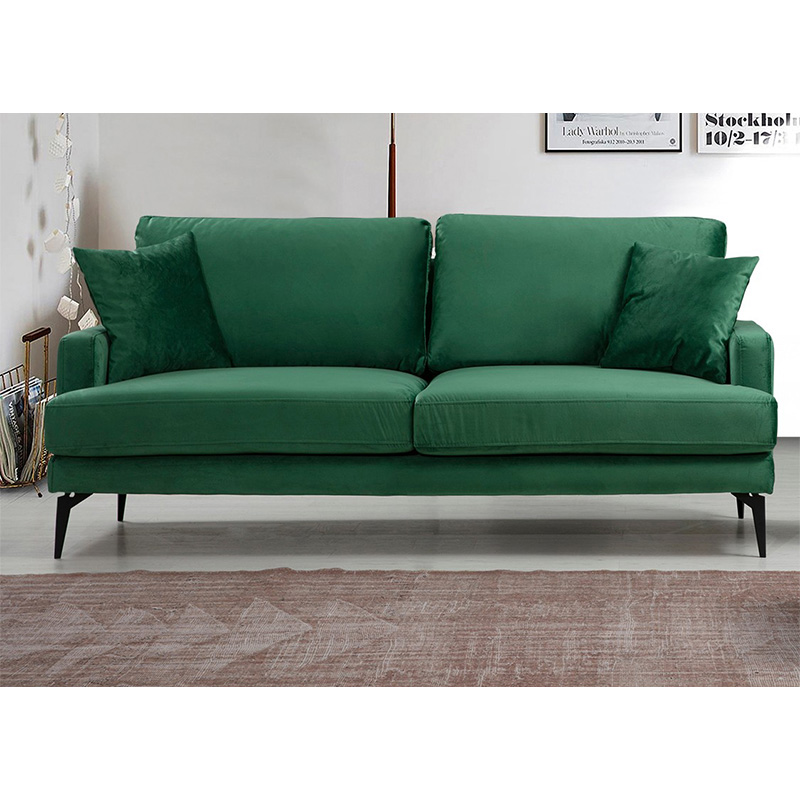Καναπές 2θέσιος Fortune βελούδο πράσινο-μαύρο 175x90x88εκ - Image 2