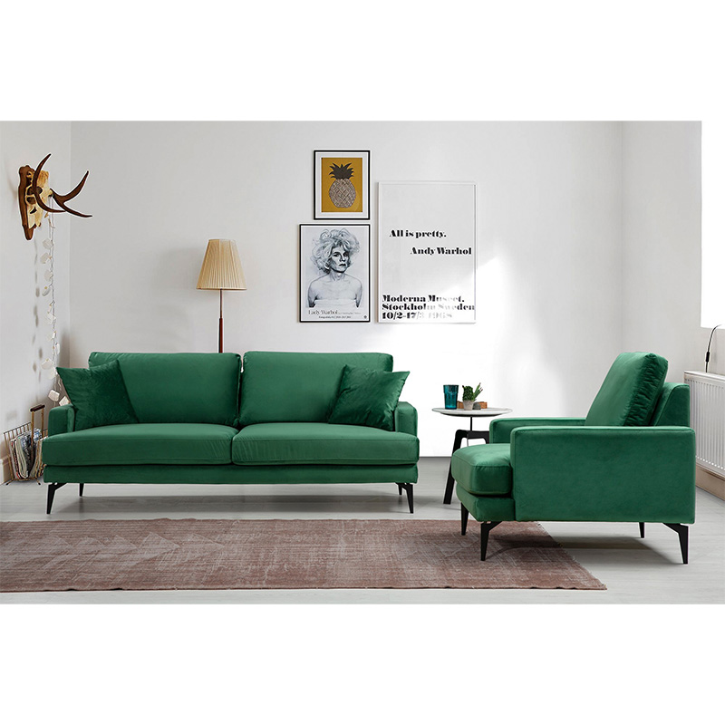 Καναπές 2θέσιος Fortune βελούδο πράσινο-μαύρο 175x90x88εκ - Image 3