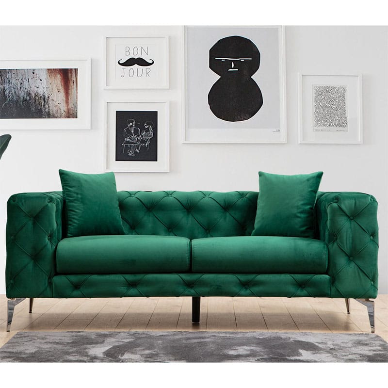 Καναπές 2θέσιος PWF-0579 τύπου Chesterfield ύφασμα πράσινο 197x90x73εκ - Image 2