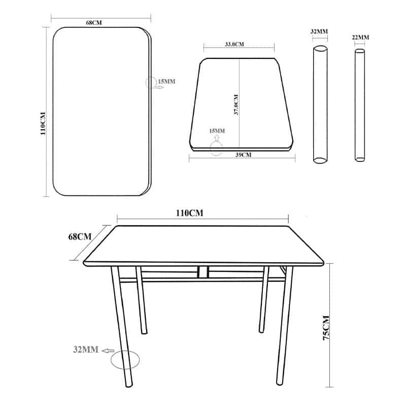 Τραπεζαρία Roza I σετ 5τμχ mdf σε ανοιχτό καρυδί με πόδια μέταλλο μαύρα 110x68x75εκ - Image 3