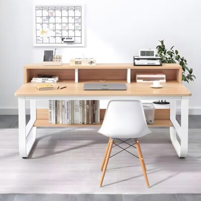 Γραφείο εργασίας Evrepy mdf σε SONOMA απόχρωση με λευκό μέταλλο 100x60x73εκ