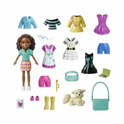 Mattel Polly Pocket: Medium Pack - Painting Dark Skin Doll with Pet (HKV91)