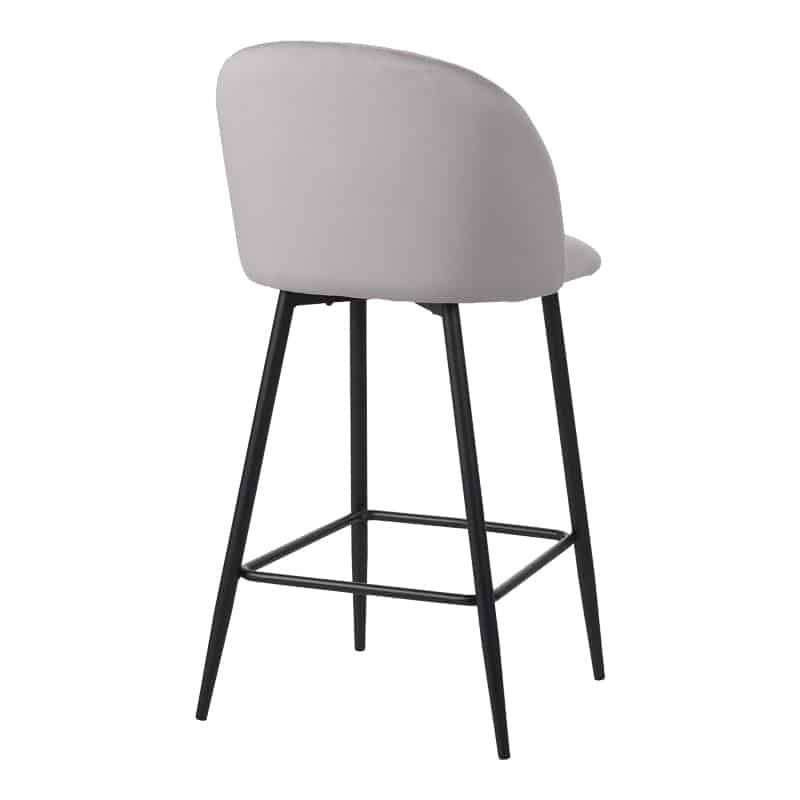 Σκαμπό μπαρ Barow βελούδο σε ανοιχτό γκρι απόχρωση με μαύρα μεταλλικά πόδια 53x46.5x96.5 - Image 3