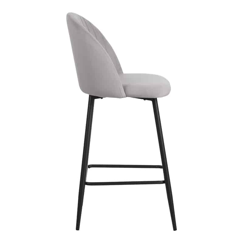 Σκαμπό μπαρ Barow βελούδο σε ανοιχτό γκρι απόχρωση με μαύρα μεταλλικά πόδια 53x46.5x96.5 - Image 4