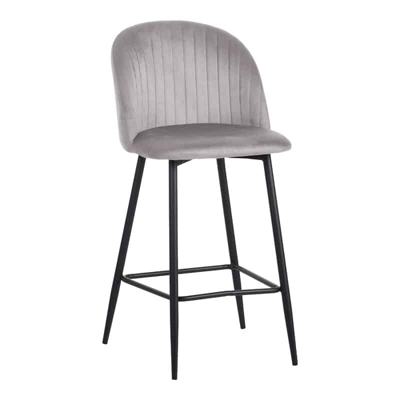 Σκαμπό μπαρ Barow βελούδο σε ανοιχτό γκρι απόχρωση με μαύρα μεταλλικά πόδια 53x46.5x96.5