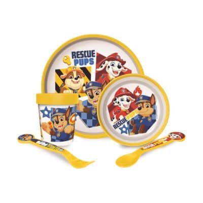 Stor: Paw Patrol Boy Rescue Pups 5 Pcs -Non Slip Bicolor Premium Set (Plate Bowl Tumbler 260 Ml & Cutlery) (81681)