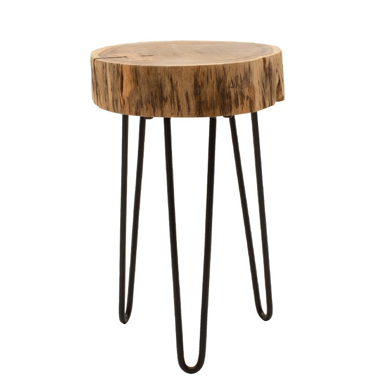 Βοηθητικό τραπέζι σαλονιού Tripp μασίφ ξύλο 6,5-7εκ καρυδί-πόδι μαύρο 32x30x47εκ - Image 3