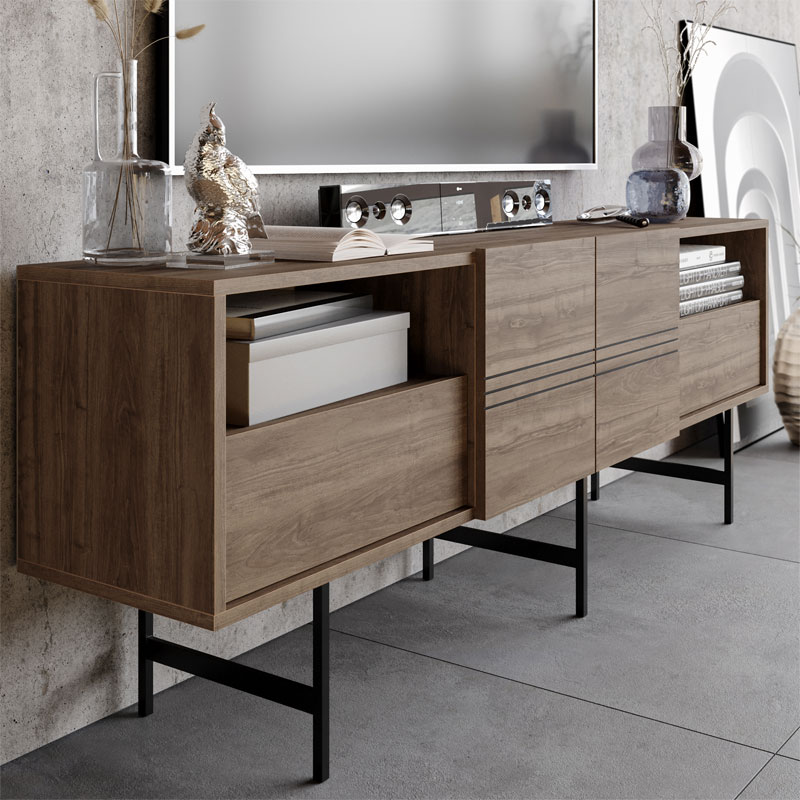 Έπιπλο τηλεόρασης Kevan καρυδί-μαύρο πόδι 180x35x65εκ - Image 3