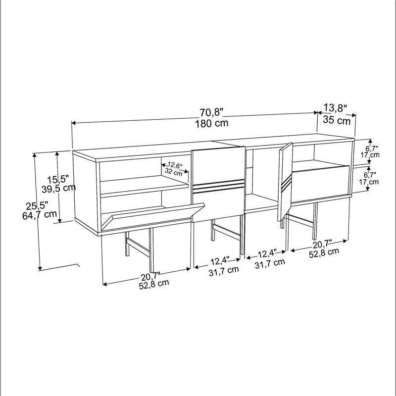 Έπιπλο τηλεόρασης Kevan καρυδί-μαύρο πόδι 180x35x65εκ - Image 4