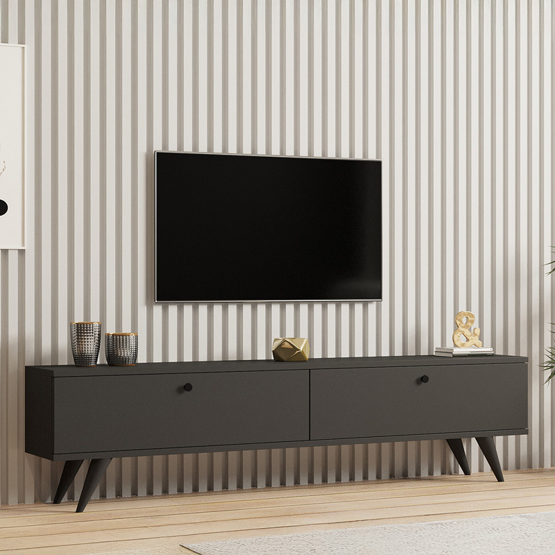 Έπιπλο τηλεόρασης Jate σε ανθρακί απόχρωση 160x25x40εκ - Image 2