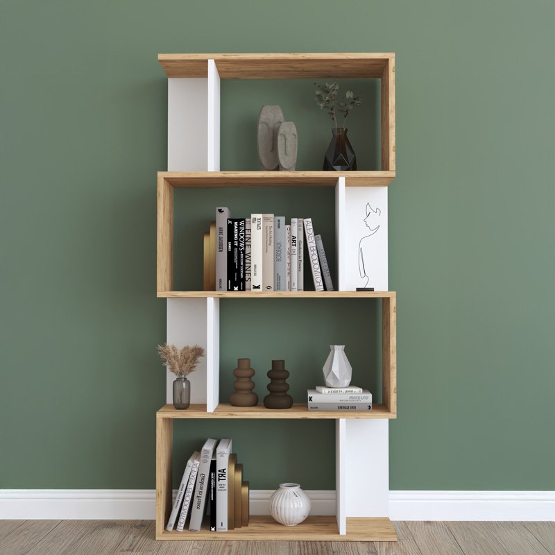 Βιβλιοθήκη Kadu σε sonoma-λευκή απόχρωση 72x22x147εκ - Image 2