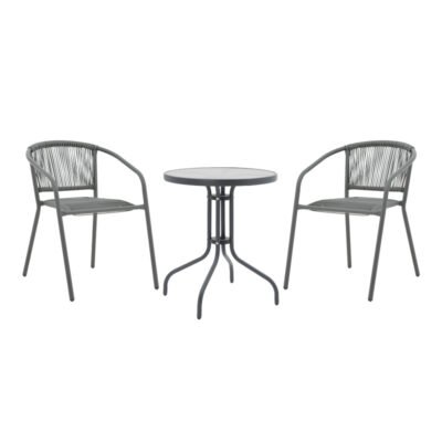 Tραπεζαρία Watson-Lindaria σετ 3τεμ μέταλλο ανθρακί-γυαλί Φ60x70εκ