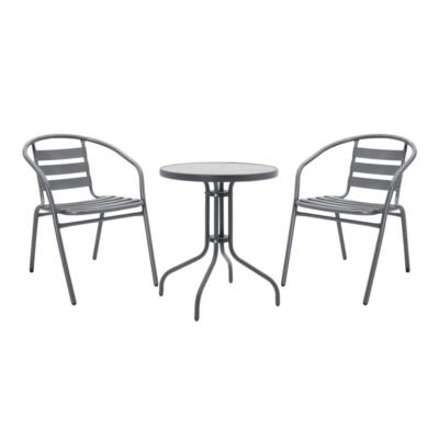 Tραπεζαρία Watson-Tade σετ 3τεμ μέταλλο ανθρακί-γυαλί Φ60x70εκ