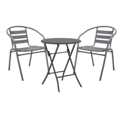 Τραπεζαρία Albero-Tade 3τεμ πτυσσόμενο μέταλλο σε ανθρακί απόχρωση Φ60x70εκ