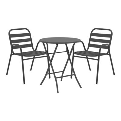 Τραπεζαρία Albero-Sussie 3τεμ πτυσσόμενο μέταλλο σε ανθρακί απόχρωση Φ60x70εκ