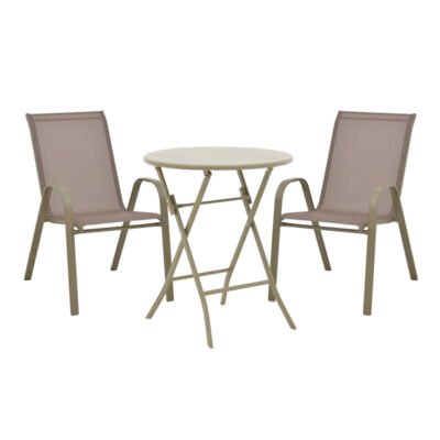 Τραπεζαρία Albero-Calan 3τεμ μέταλλο σε σαμπανιζέ απόχρωση Φ60x70εκ