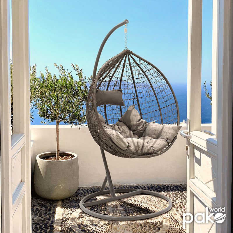 Κούνια Zafer κρεμαστή μέταλλο-pp-μαξιλάρι γκρι 106x103x200εκ - Image 2