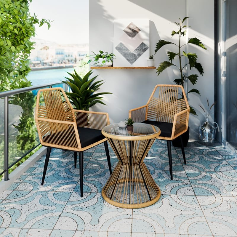 Πολυθρόνα Tanish rattan φυσικό-πόδι μαύρο μέταλλο 58x58.5x87εκ - Image 2