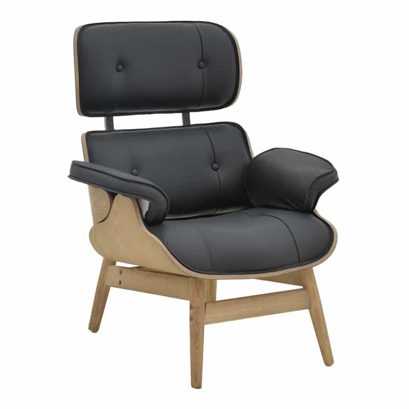 Πολυθρόνα relax Mirto μασίφ ξύλο καρυδί -PU μαύρο 80x80x96.5εκ