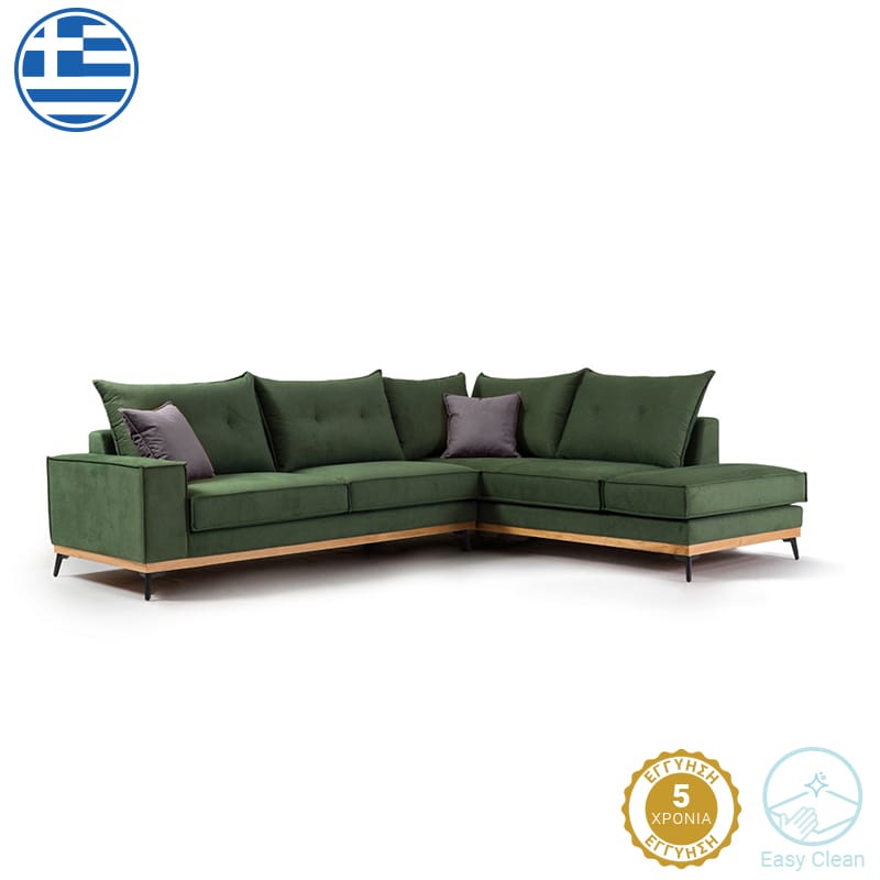 Γωνιακός καναπές αριστερή γωνία Luxury II ύφασμα κυπαρισσί-ανθρακί 290x235x95εκ
