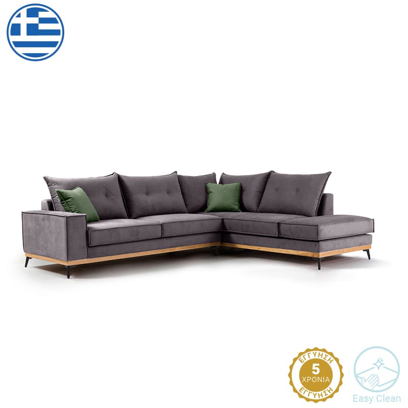 Γωνιακός καναπές αριστερή γωνία Luxury II ύφασμα ανθρακί-κυπαρισσί 290x235x95εκ