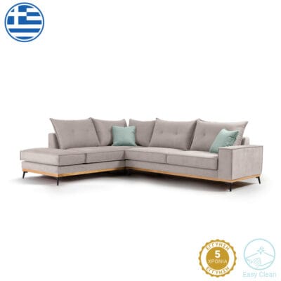 Γωνιακός καναπές δεξιά γωνία Luxury II ύφασμα elephant-ciel 290x235x95εκ