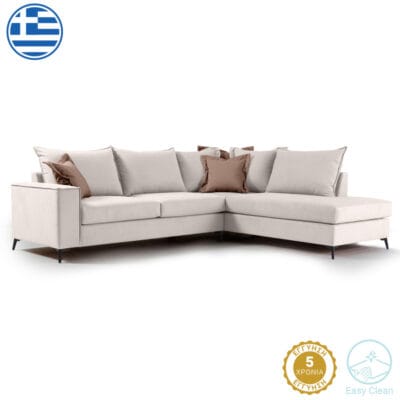 Γωνιακός καναπές αριστερή γωνία Romantic ύφασμα cream-mocha 290x235x95εκ