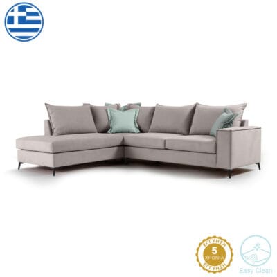 Γωνιακός καναπές δεξιά γωνία Romantic ύφασμα elephant-ciel 290x235x95εκ