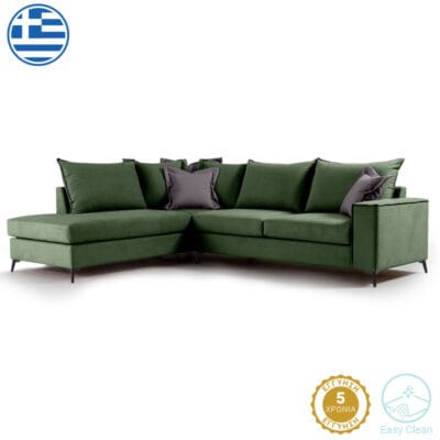 Γωνιακός καναπές δεξιά γωνία Romantic ύφασμα κυπαρισσί-ανθρακί 290x235x95εκ