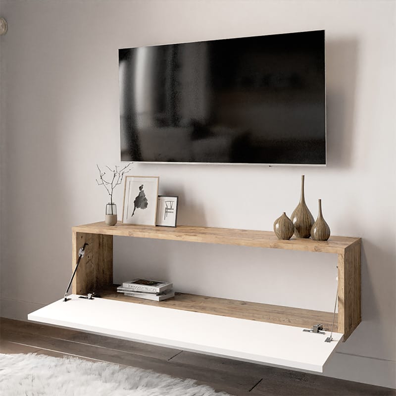 Έπιπλο τηλεόρασης επιτοίχιο Serit λευκό-SONOMA 100x31,5x29,5εκ - Image 3