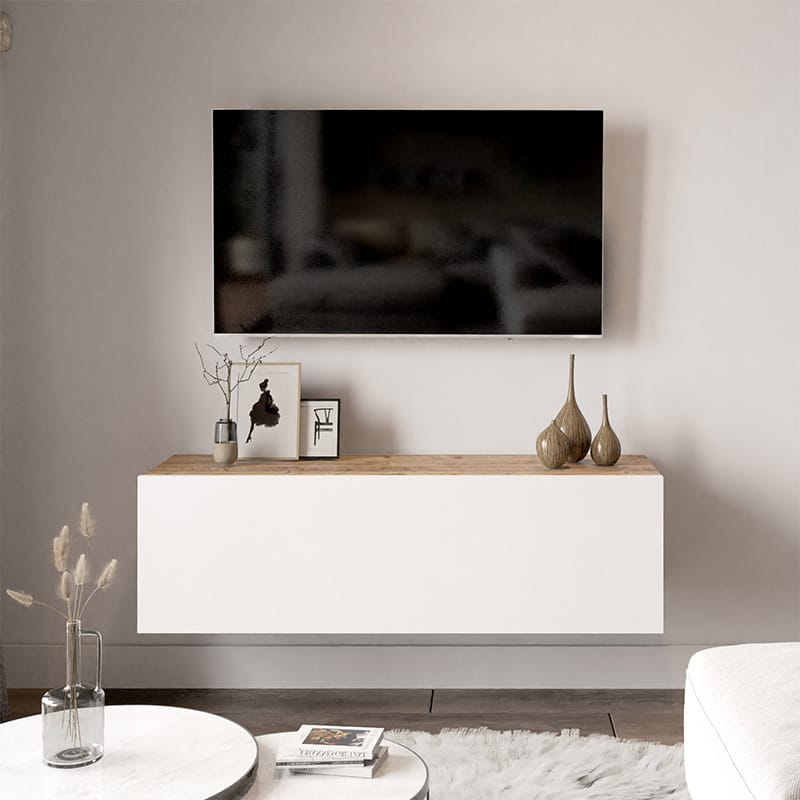 Έπιπλο τηλεόρασης επιτοίχιο Serit λευκό-SONOMA 100x31,5x29,5εκ - Image 4