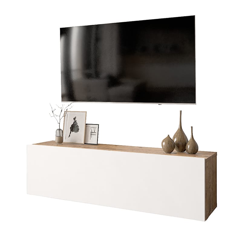 Έπιπλο τηλεόρασης επιτοίχιο Serit λευκό-SONOMA 100x31,5x29,5εκ