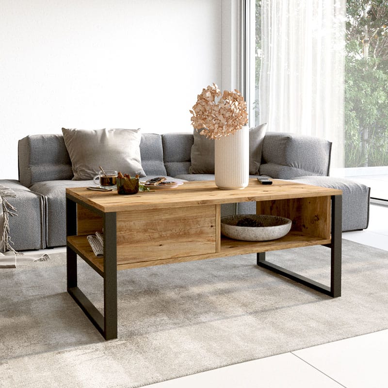 Τραπέζι σαλονιού Honora SONOMA-μαύρο 100x60x44,5εκ - Image 2