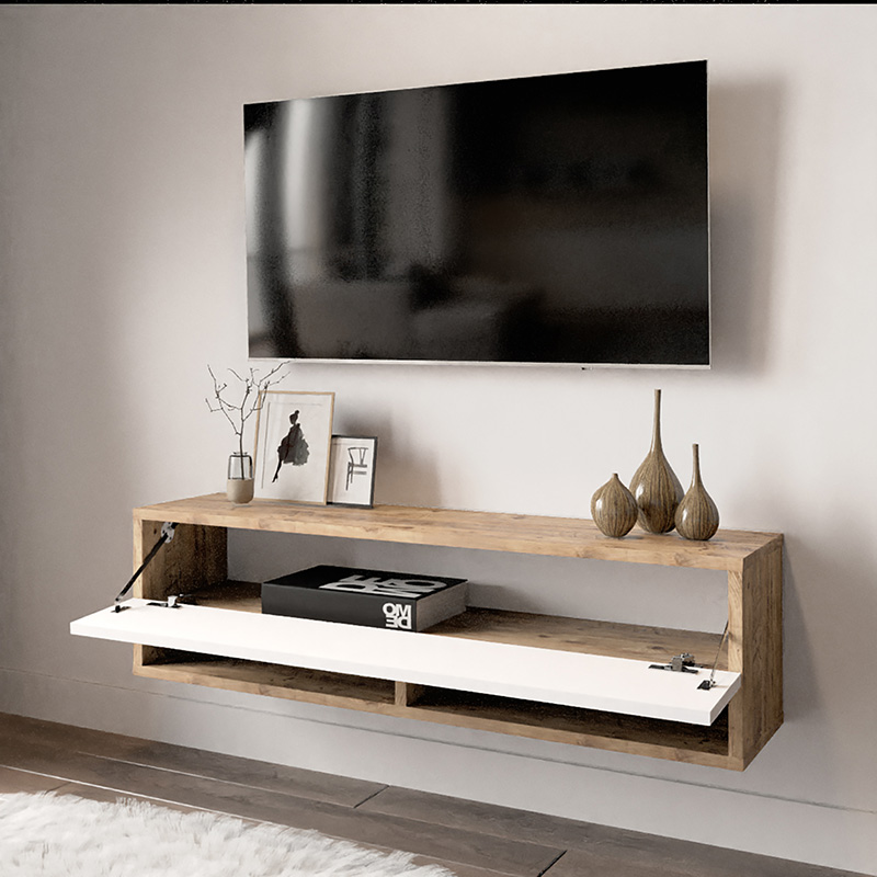 Έπιπλο τηλεόρασης επιτοίχιο Roscoe λευκό-SONOMA 100x31.5x29.5εκ - Image 2