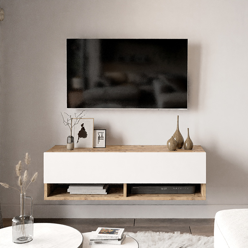 Έπιπλο τηλεόρασης επιτοίχιο Roscoe λευκό-SONOMA 100x31.5x29.5εκ - Image 4