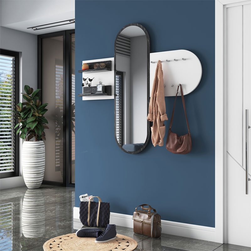 Κρεμάστρα-καθρέπτης Baunty λευκό-μαύρο μαρμάρου 125x8x122εκ - Image 2