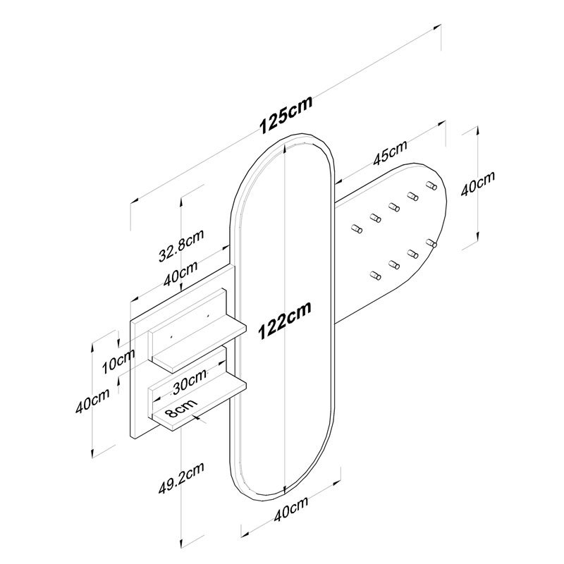 Κρεμάστρα-καθρέπτης Baunty λευκό-μαύρο μαρμάρου 125x8x122εκ - Image 3