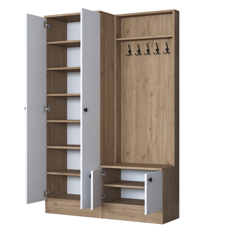 Έπιπλο εισόδου Nafdo καρυδί-λευκό μελαμίνης 119.6x35.5x182.8εκ - Image 3