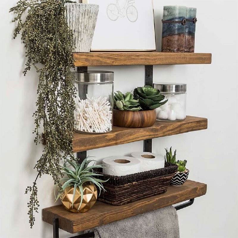 Ραφιέρα τοίχου Suny μασίφ ξύλο πεύκου καρυδί-μαύρο 75x9x68εκ - Image 2