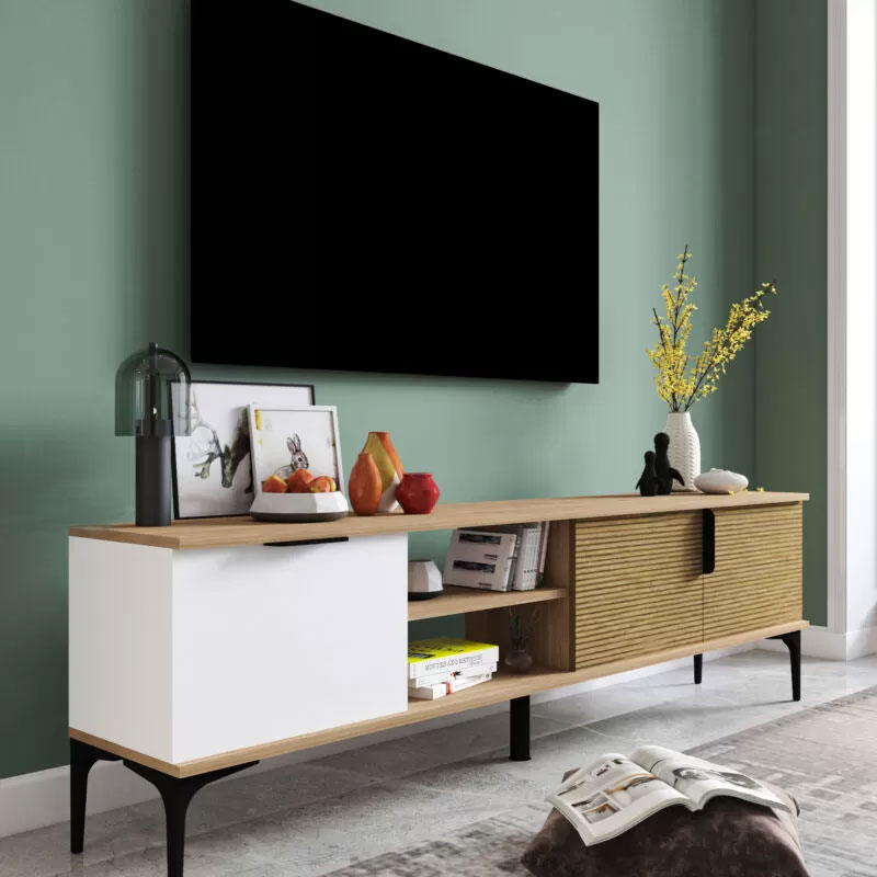 Έπιπλο τηλεόρασης Kowel μελαμίνης λευκό-SONOMA 180x34x51εκ - Image 2