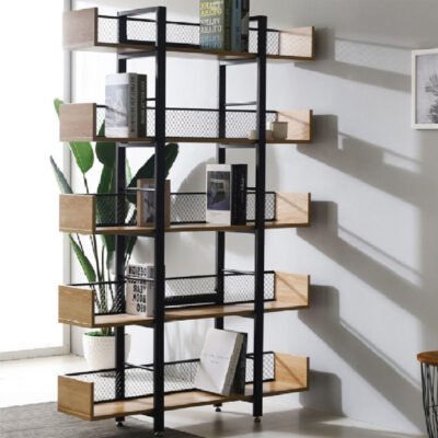 Βιβλιοθήκη Musha μέταλλο μαύρο με SONOMA απόχρωση 120x22x185εκ