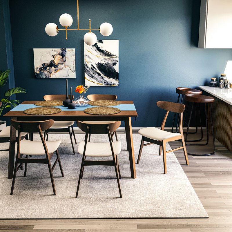 Tραπεζαρία Benson - Orlean σετ 7τμχ καρυδί - ύφασμα μπεζ 150x90x75εκ - Image 2